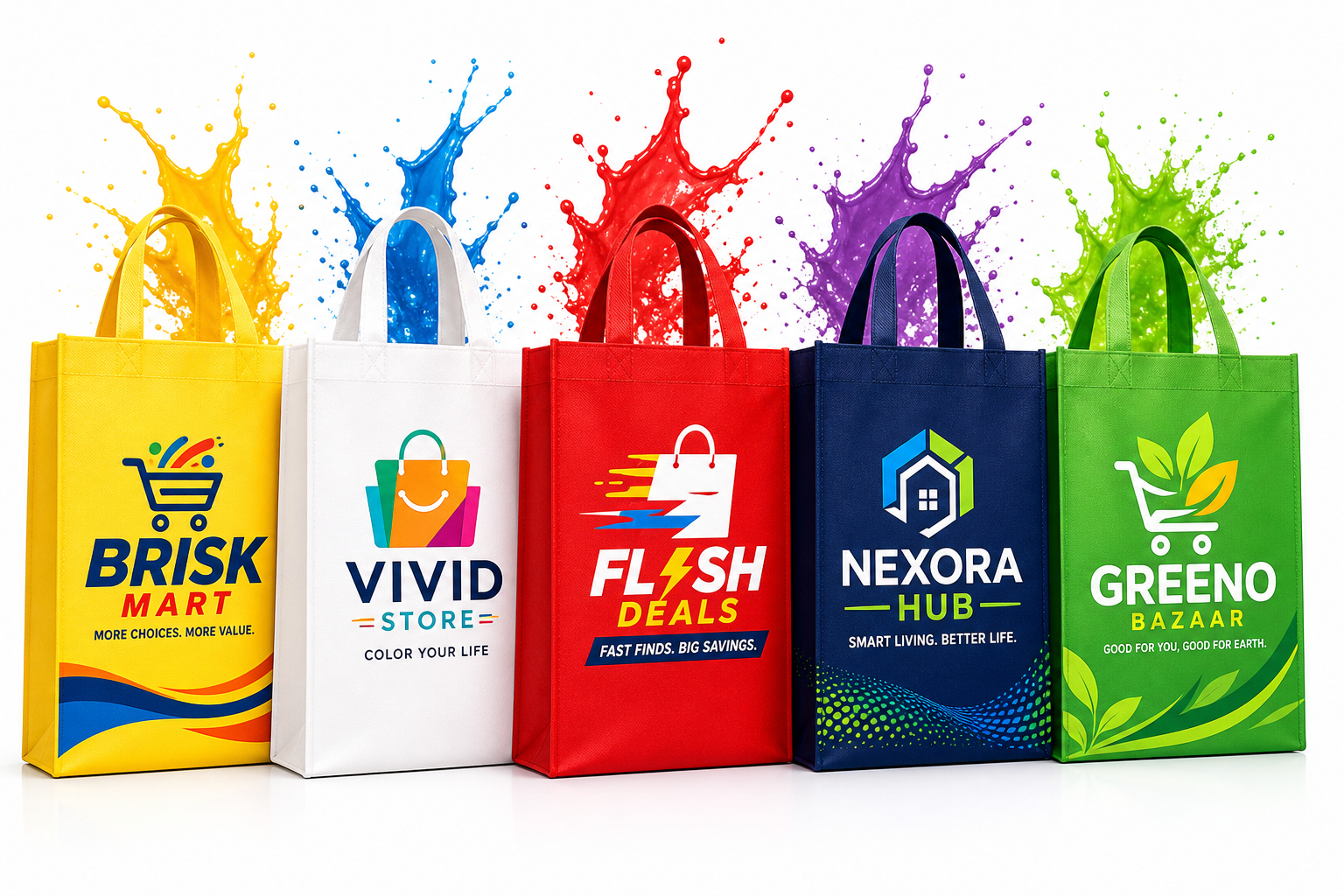 Non-woven bags with custom multi-colour brand logo printing