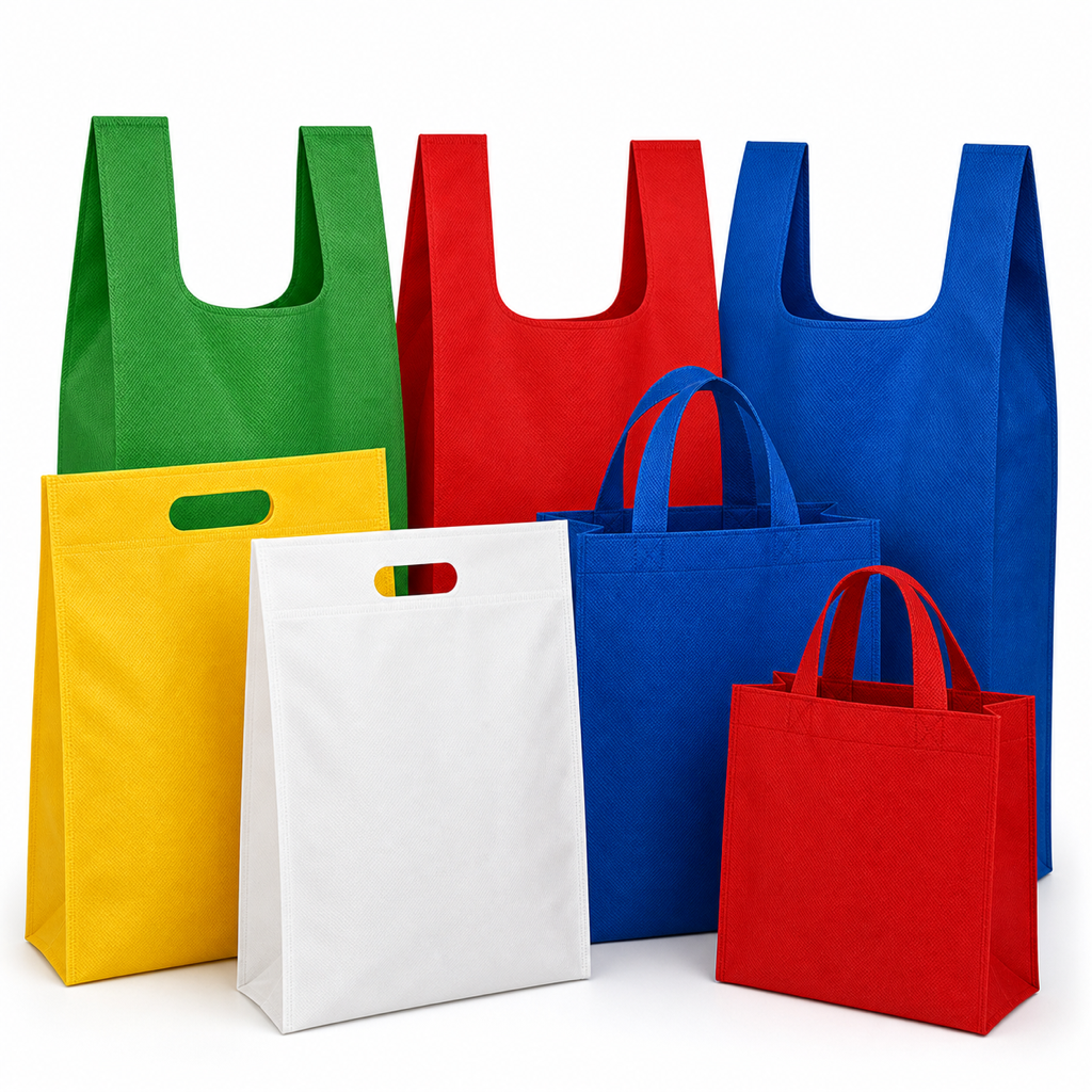 Non-woven D-cut, U-cut, W-cut and handle bags in many colours